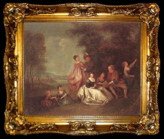 framed  unknow artist An elegant company dancing and resting in a woodland clearing, ta009-2